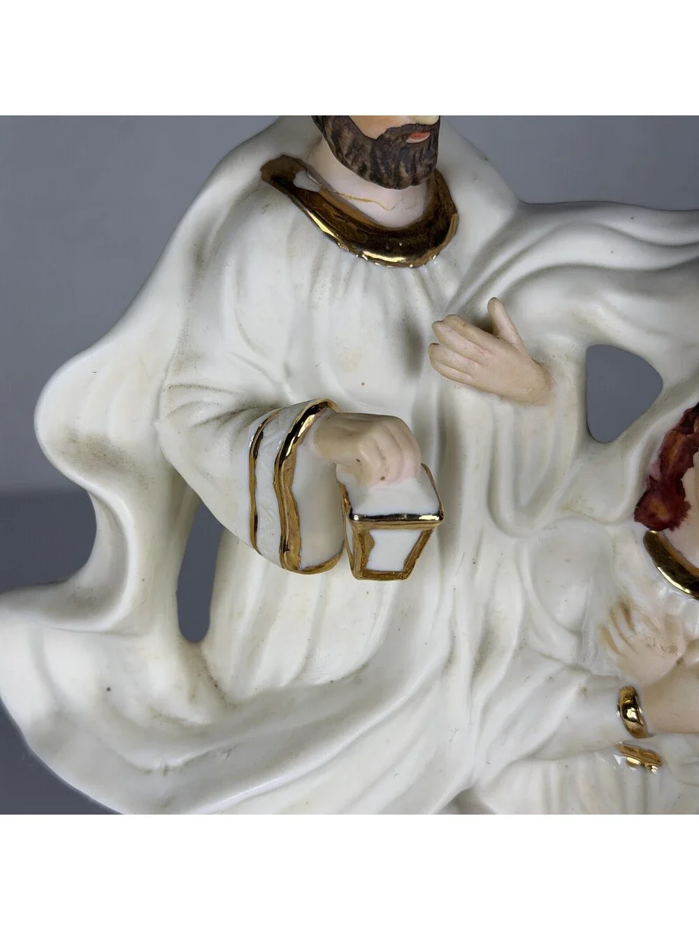 Vintage Enesco Porcelain Nativity Figurine Holy Family Gold Trim S-12